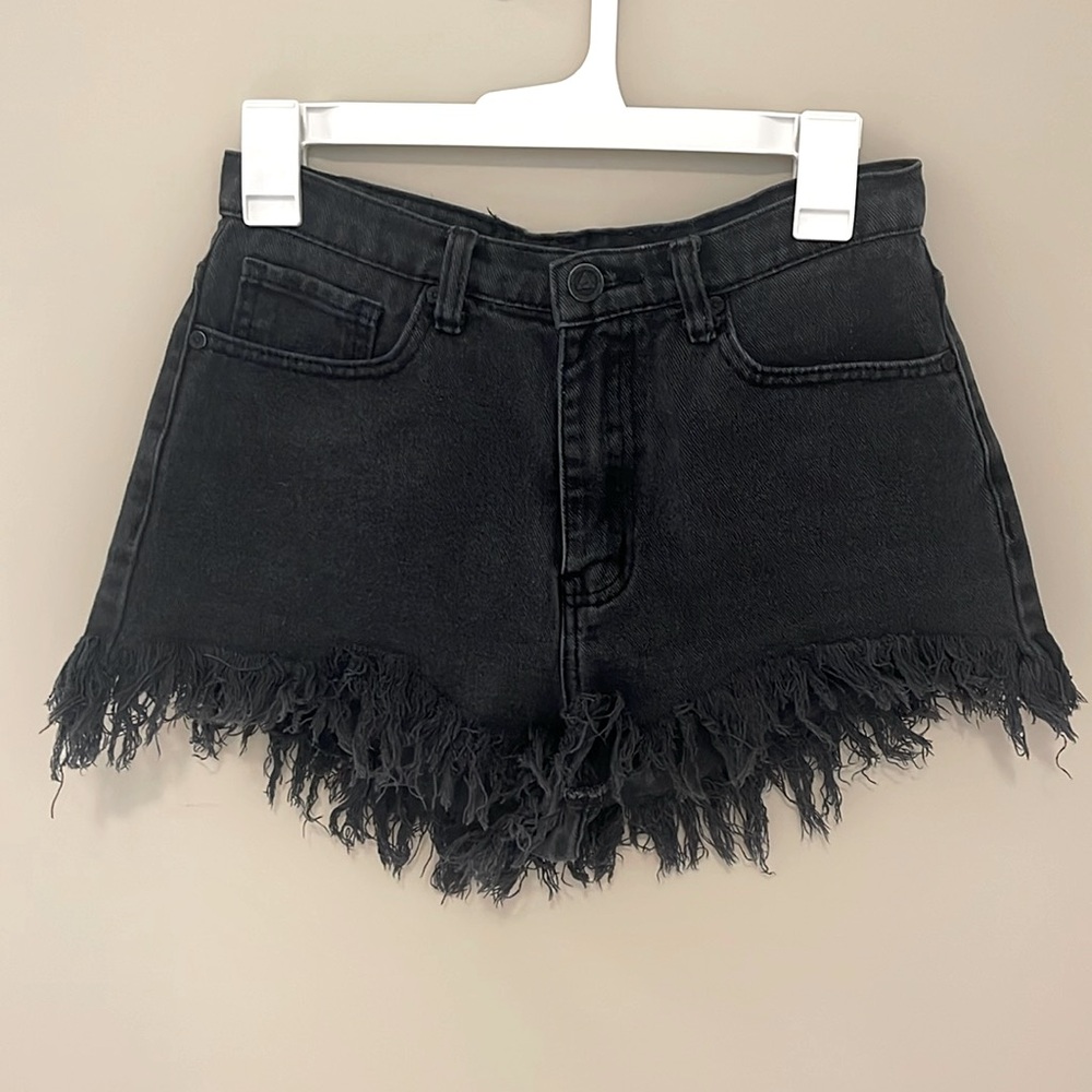UNIF black denim high waisted shorts size 28
